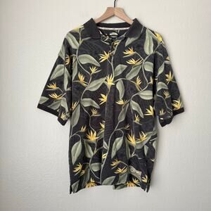 Vintage Tommy Bahama Mens Gray Hawaiian Shirt Collared Polo Cotton Size Large